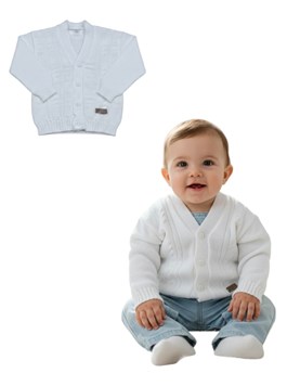 Cardigan de dralon c/torzadas blancos. Bautismo. CEO.
