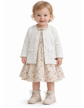 Saquito de dralon con moño tejido. Ceo.