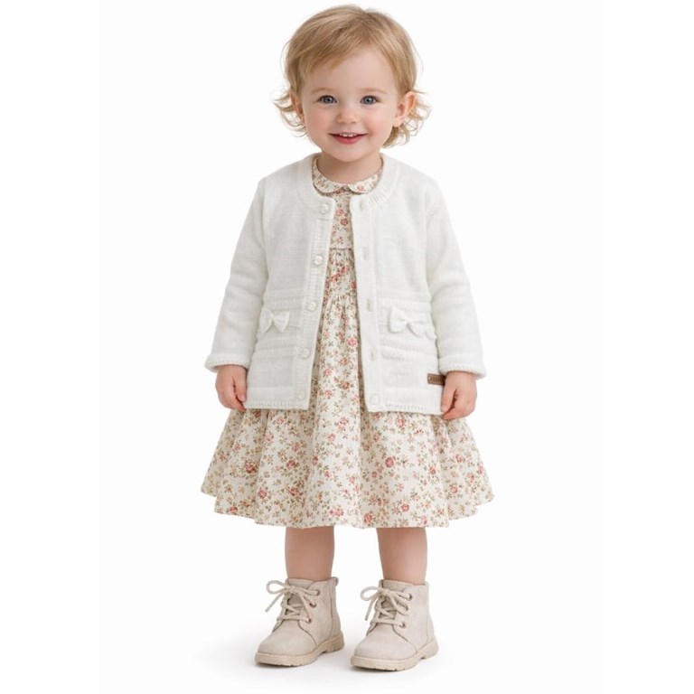 Saquito de dralon con moño tejido. Ceo.