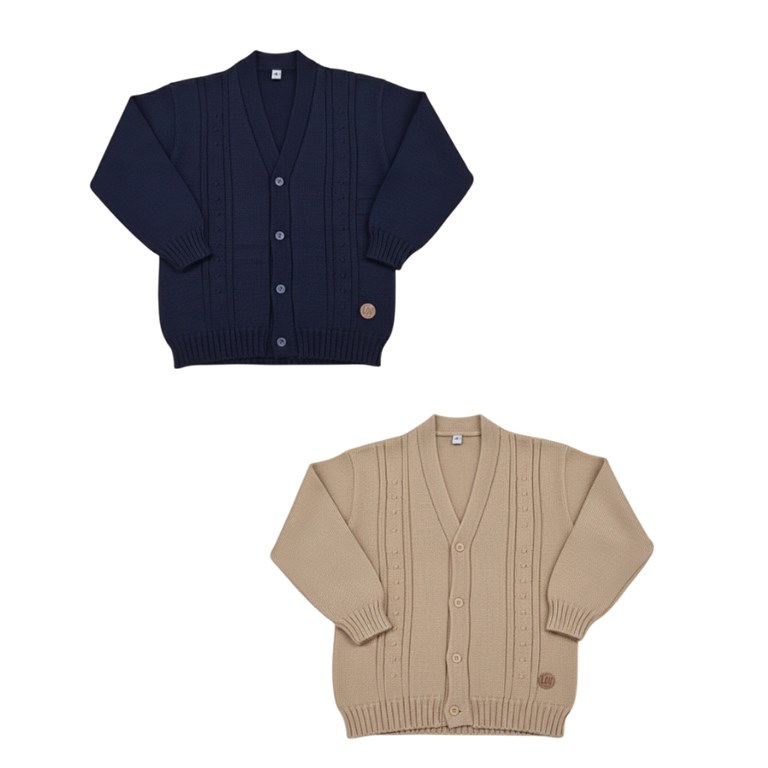 Cardigan bebe tejido c/torzadas. Colores: Beige-Azul-Negro. CEO. - Ahora tambien talles de niño: (6/8/10/12)