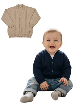 Cardigan bebe tejido c/torzadas. Colores: Beige-Azul-Negro. CEO. - Ahora tambien talles de niño: (6/8/10/12)