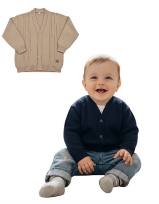 Cardigan bebe tejido c/torzadas. Colores: Beige-Azul-Negro. CEO. - Ahora tambien talles de niño: (6/8/10/12)