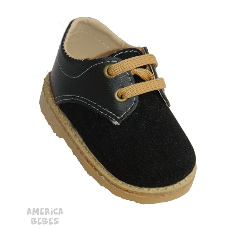 A.351 NEGRO ZAPATO DE GAMUZA CON CORDON PEPES BEBES