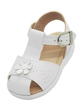 A523 BLANCO SANDALIA PARA BEBA CON HEBILLA Y APLIQUE FLOR. PEPES BEBES