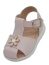 A523 ROSA SANDALIA PARA BEBA CON HEBILLA Y APLIQUE FLOR. PEPES BEBES