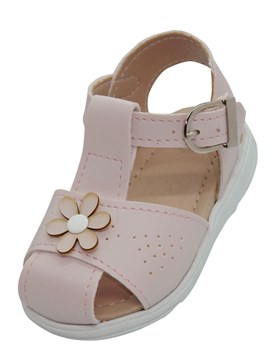 A523 ROSA SANDALIA PARA BEBA CON HEBILLA Y APLIQUE FLOR. PEPES BEBES