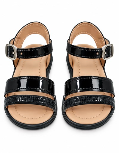 A554 NEGRO BRILLO SANDALIA CON HEBILLA PARA BEBA. PEPES BEBES