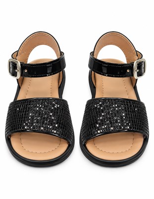 A570 NEGRO SANDALIA PARA BEBA CON BRILLO Y HEBILLA. PEPES BEBES