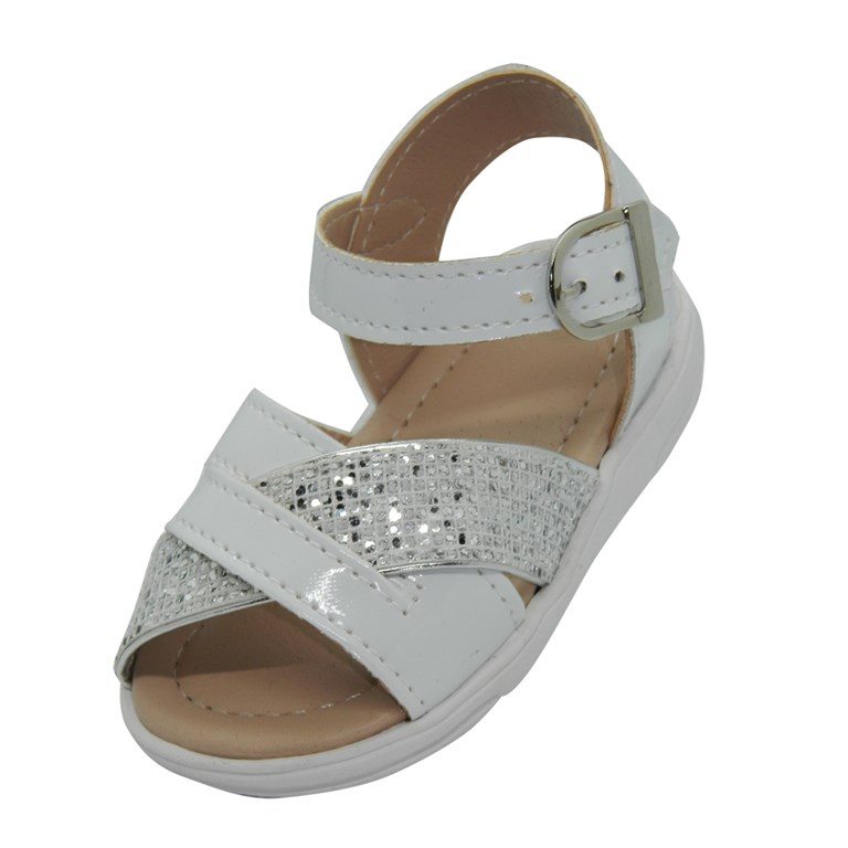 A583 BLANCO CHAROL SANDALIA PARA NENA CON TIERAS CRUZADAS Y HEBILLA. PEPES BEBES