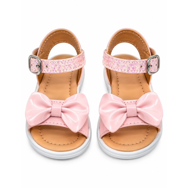 A588 ROSA SANDALIA PARA BEBA CON MOÑO Y HEBILLA. PEPES BEBES
