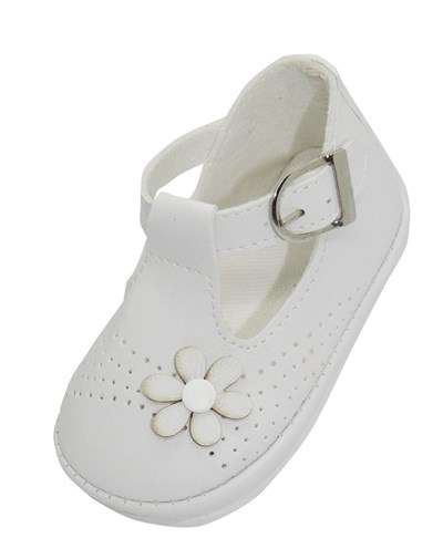 A704 BLANCO GUILLERMINA ECOCUERO PARA BEBA CON APLIQUE FLOR. PEPES BEBES