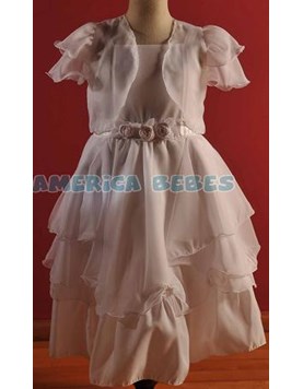 Vestido corte princesa sin manga con apliques de perlas plateadas y faja tablita en cintura. Children Dior
