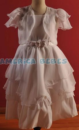 Vestido corte princesa sin manga con apliques de perlas plateadas y faja tablita en cintura. Children Dior