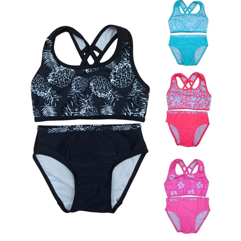 Bikini monocolor con top estampado y bombacha lisa uv+50.Elemento
