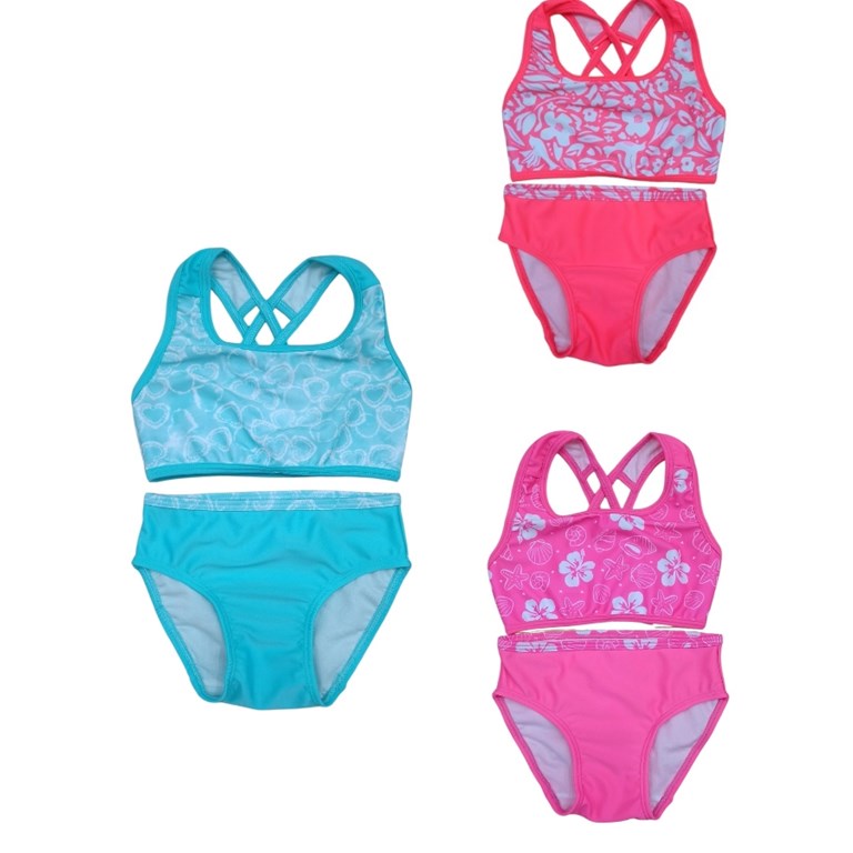 Bikini monocolor con top estampado y bombacha lisa uv+50.Elemento