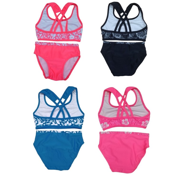 Bikini monocolor con top estampado y bombacha lisa uv+50.Elemento