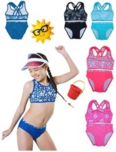 Bikini monocolor con top estampado y bombacha lisa uv+50.Elemento