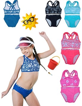 Bikini monocolor con top estampado y bombacha lisa uv+50.Elemento