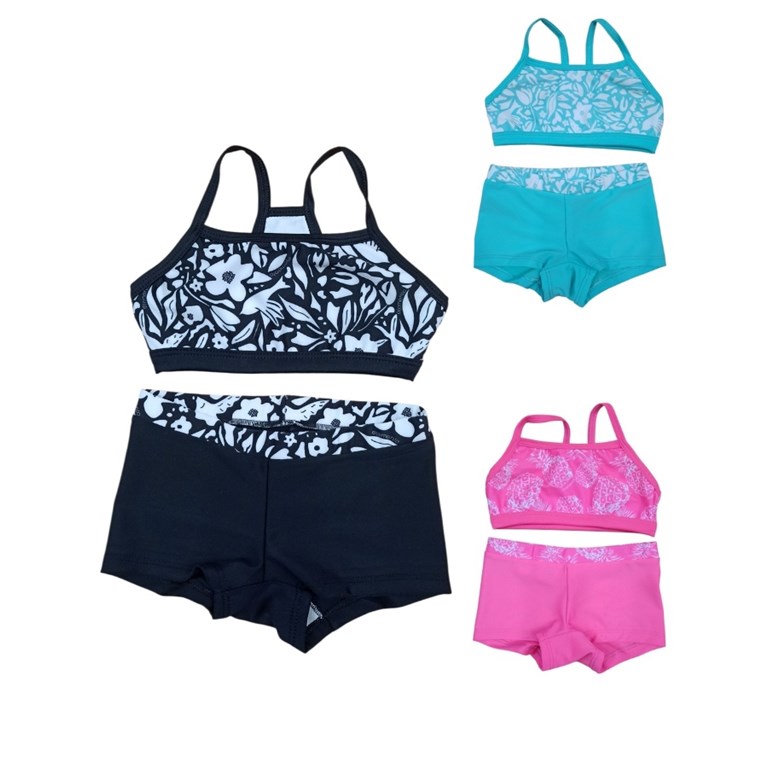 Bikini monocolor top clasico estampado mas minishort liso uv+50.Elemento
