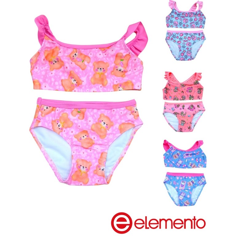 Bikini romantica con breteles y volados lisos combinados uv+50.Elemento