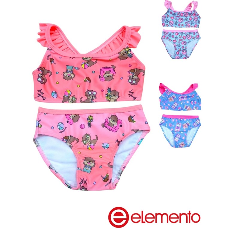 Bikini romantica con breteles y volados lisos combinados uv+50.Elemento