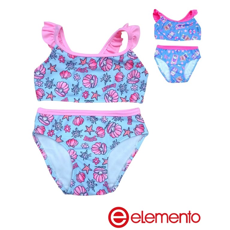 Bikini romantica con breteles y volados lisos combinados uv+50.Elemento
