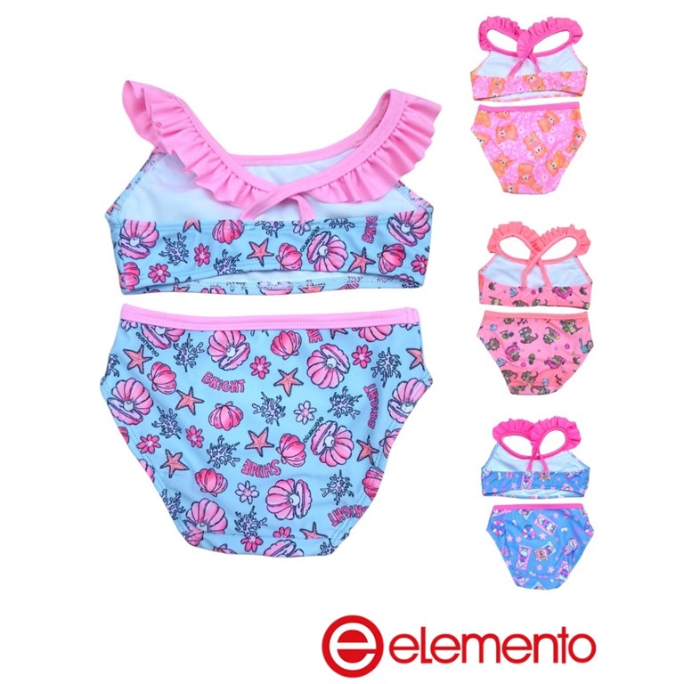 Bikini romantica con breteles y volados lisos combinados uv+50.Elemento
