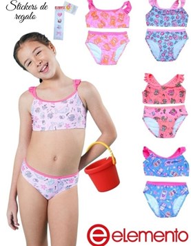 Bikini romantica con breteles y volados lisos combinados uv+50.Elemento