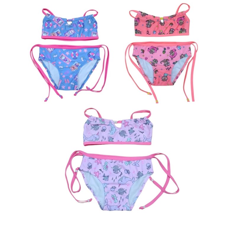 Bikini top canutillos con bombacha y tiras laterales con canutillos uv+50.Elemento
