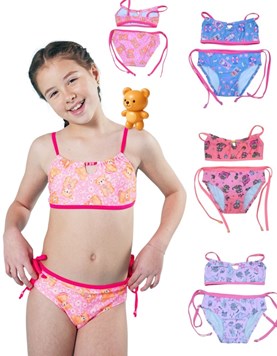 Bikini top canutillos con bombacha y tiras laterales con canutillos uv+50.Elemento
