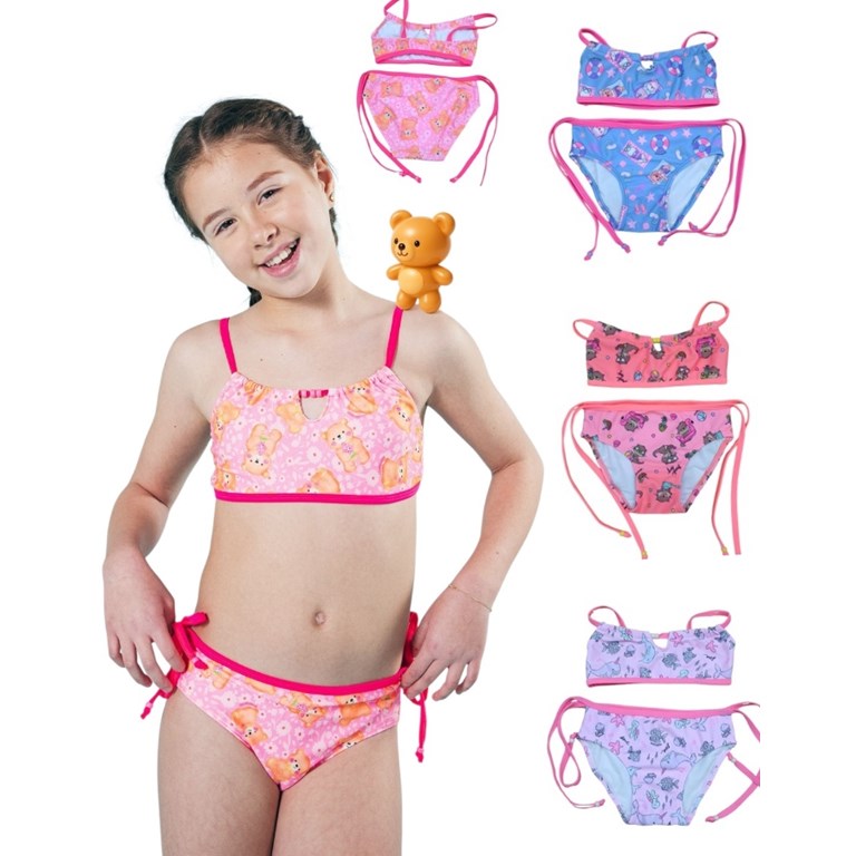 Bikini top canutillos con bombacha y tiras laterales con canutillos uv+50.Elemento