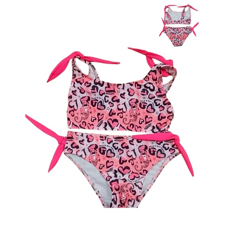 Bikini detalle de moños lisos en combinacion linea animal print uv+50.Elemento