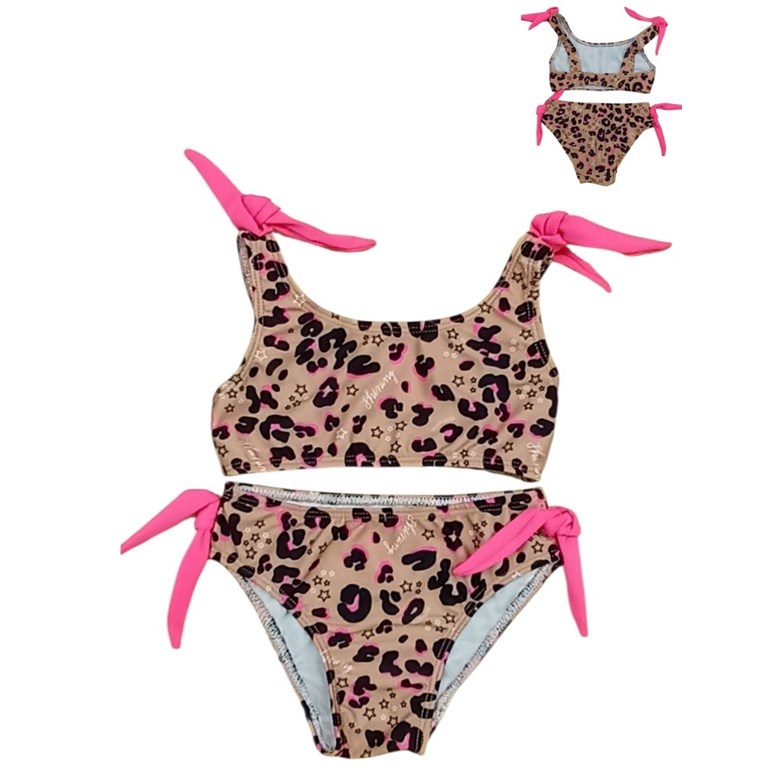 Bikini detalle de moños lisos en combinacion linea animal print uv+50.Elemento