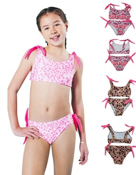 Bikini detalle de moños lisos en combinacion linea animal print uv+50.Elemento