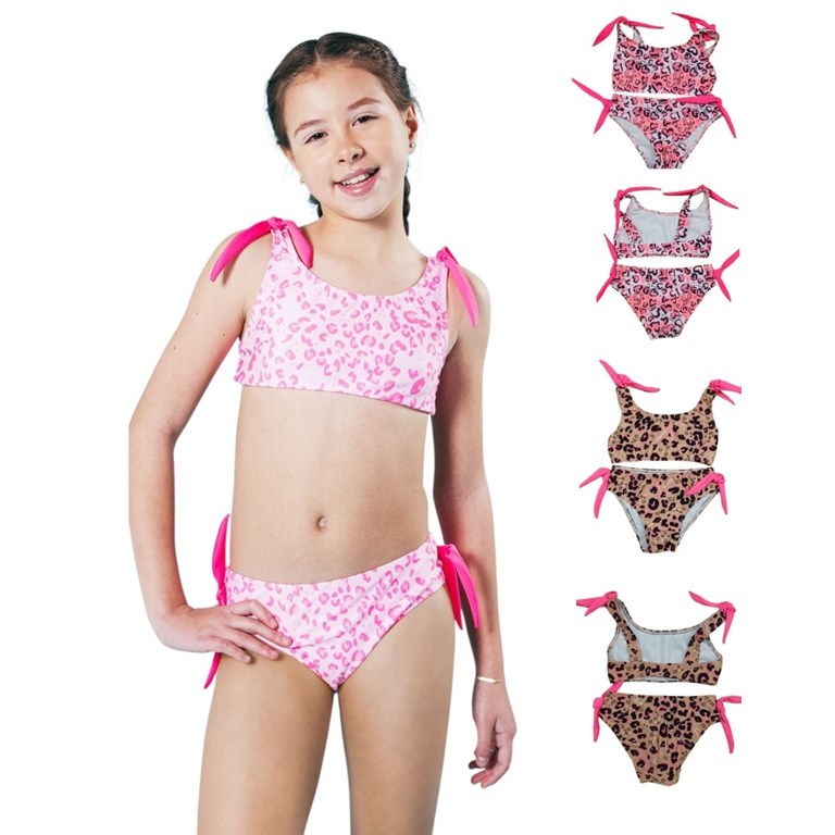 Bikini detalle de moños lisos en combinacion linea animal print uv+50.Elemento