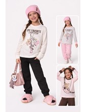 PIJAMA PARA NENA, REMERA ESTAMPA FRONTAL, PANTALON LISO CON PUÑO LINEA: CHARMS JERSEY. ELEMENTO