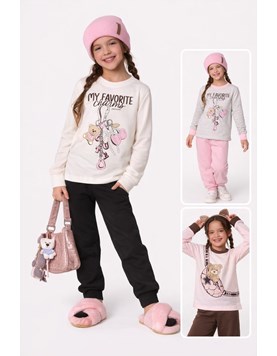 PIJAMA PARA NENA, REMERA ESTAMPA FRONTAL, PANTALON LISO CON PUÑO LINEA: CHARMS JERSEY. ELEMENTO