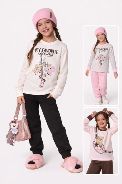 PIJAMA PARA NENA, REMERA ESTAMPA FRONTAL, PANTALON LISO CON PUÑO LINEA: CHARMS JERSEY. ELEMENTO
