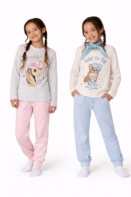 PIJAMA PARA NENA, REMERA ESTAMPA CENTRAL, PANTALON CON PUÑO LINEA: COWGIRL INTERLOCK. ELEMENTO