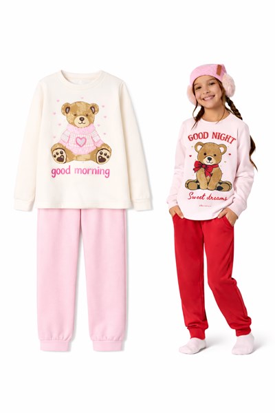 PIJAMA PARA NENA, REMERA ESTAMPA OSITO, PANTALON CON PUÑO LINEA: OSITOS INTERLOCK. ELEMENTO