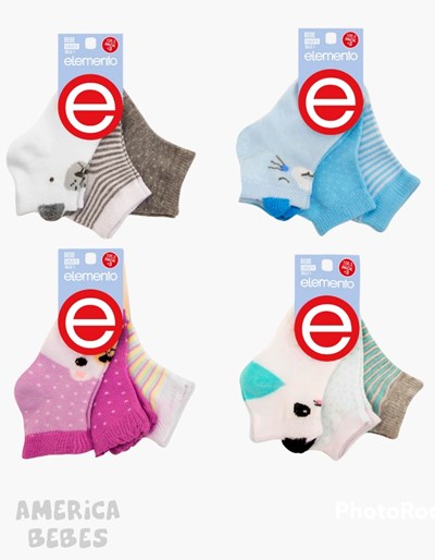 PACK X 3 SOQUETES PARA BEBE ESTAMPADOS ELEMENTO