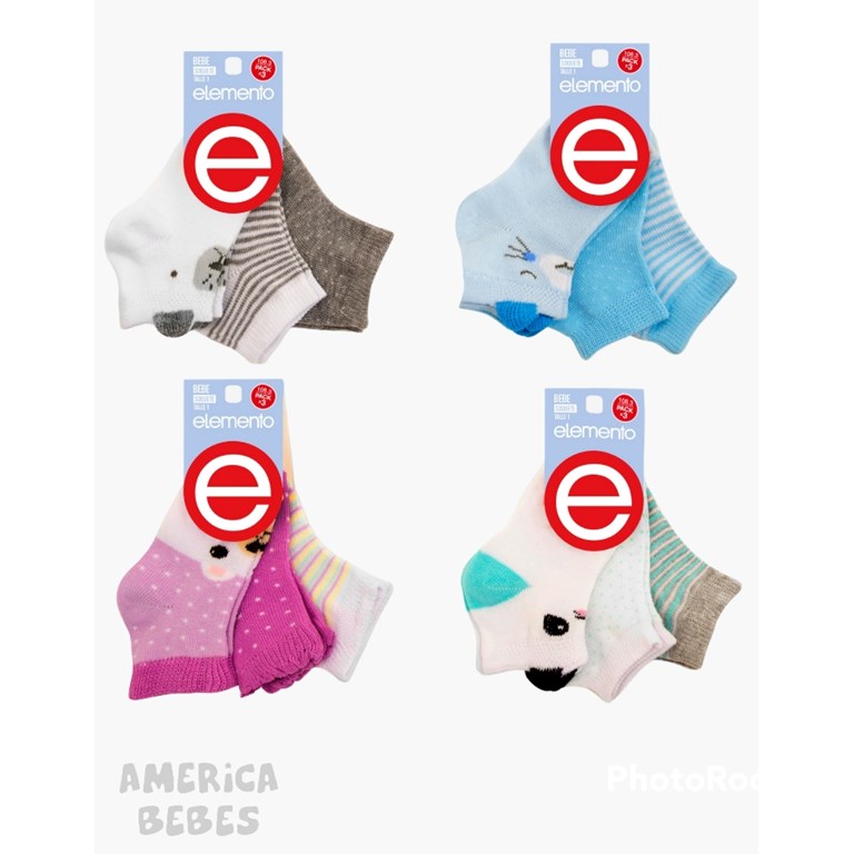 PACK X 3 SOQUETES PARA BEBE ESTAMPADOS ELEMENTO