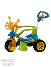 Triciclo Super Cross con barral de empuje. Pedales desmontables.  Edad: 2 a 3 años. Color Azul. Biemme.