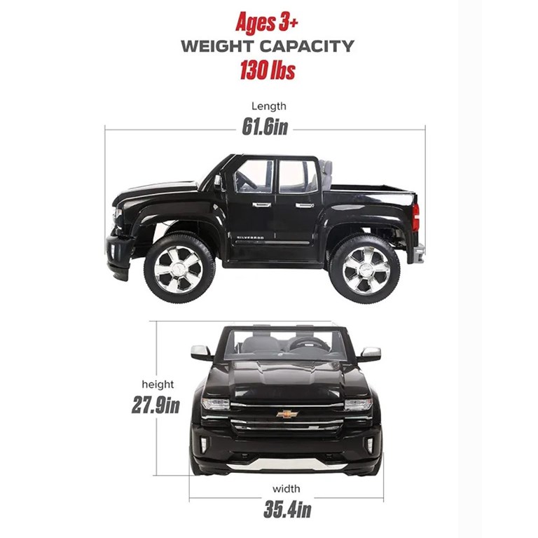 CAMIONETA CHEVROLET NEGRA 12V C/RADIO, CONTROL REMOTO Y MP3. BIEMME