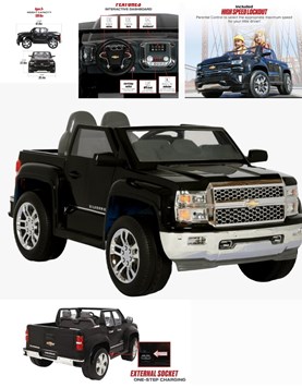 CAMIONETA CHEVROLET NEGRA 12V C/RADIO, CONTROL REMOTO Y MP3. BIEMME