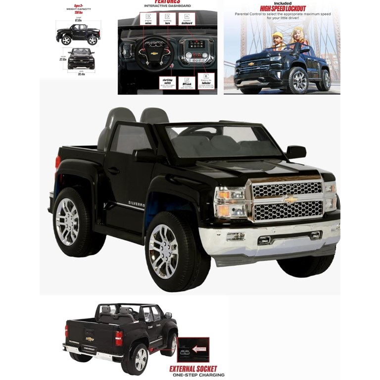 CAMIONETA CHEVROLET NEGRA 12V C/RADIO, CONTROL REMOTO Y MP3. BIEMME