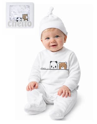Pack de regalo en caja. Enterito + gorro plush. Baby Cheito.