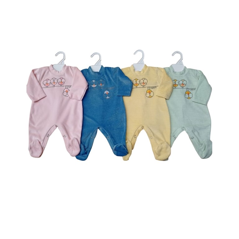 ENTERITO LARGO CON PIECITOS PARA BEBE PLUSH CON BORDADO ELEFANTITO BABY CHEITO