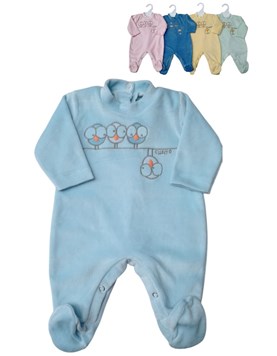 ENTERITO LARGO CON PIECITOS PARA BEBE PLUSH CON BORDADO ELEFANTITO BABY CHEITO