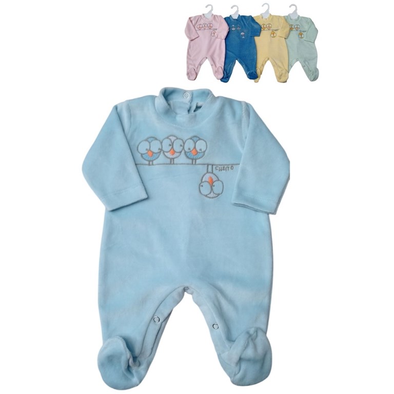 ENTERITO LARGO CON PIECITOS PARA BEBE PLUSH CON BORDADO ELEFANTITO BABY CHEITO
